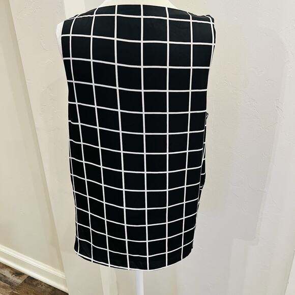 LOFT Women’s Scoop Neck Windowpane Plaid Tank Black White Size Medium - Picture 4 of 6